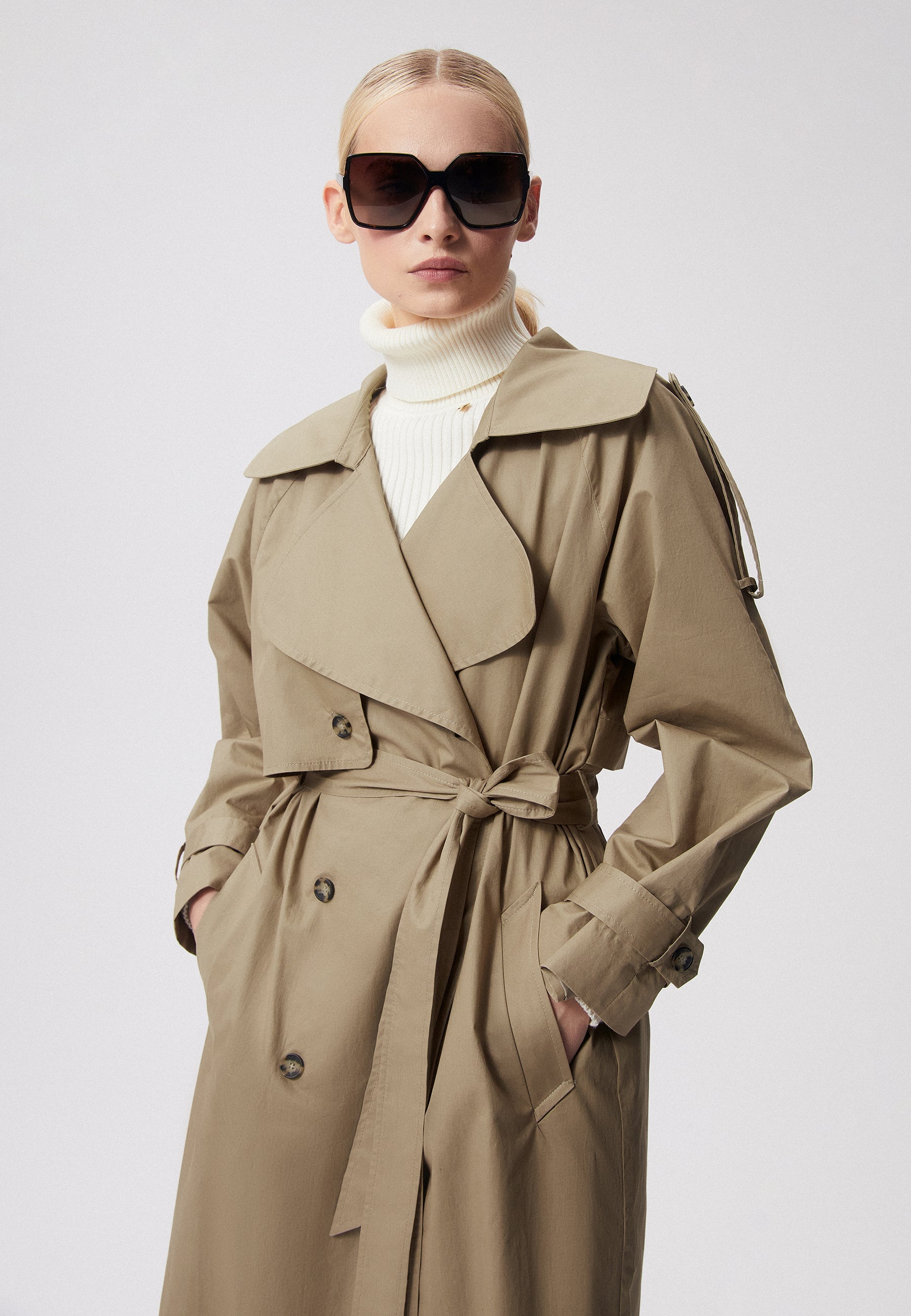 Oversized double-breasted coat with a stand-up collar RACHELE beige