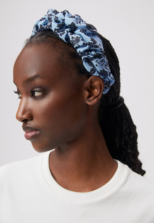 Blue headband with original floral print ELEONOR