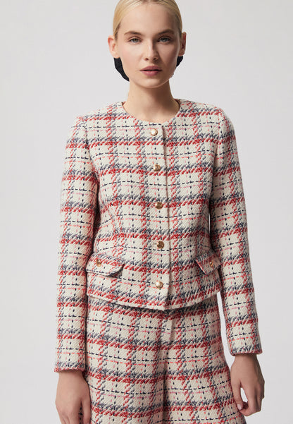 Single-breasted tweed blazer with shoulder pads NANCY cream