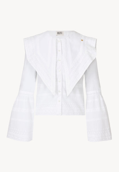 Shirt with collar and embroidered stripe pattern FORANNA white