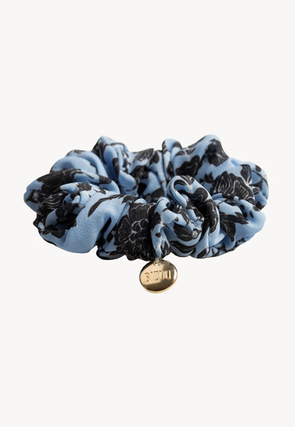 Blue hair tie with original floral print LOMI