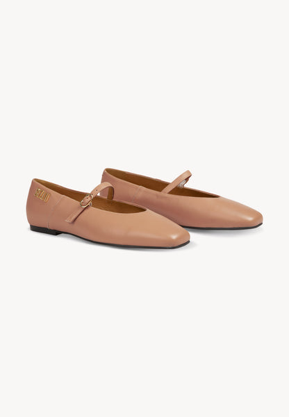 Leather ballet flats with a squared toe and a buckle strap NANTY beige