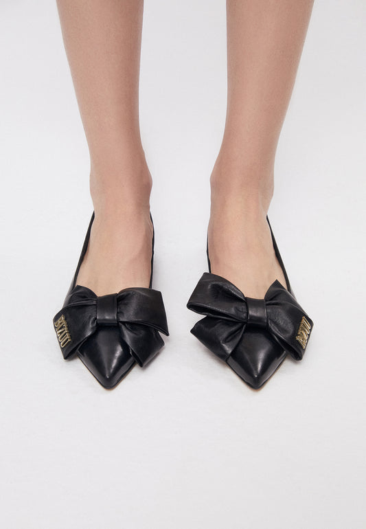 Leather ballet flats with a bow and logo LAVIE black