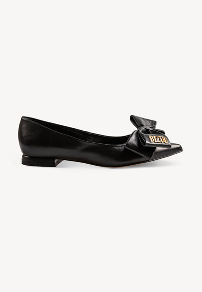 Leather ballet flats with a bow and logo LAVIE black