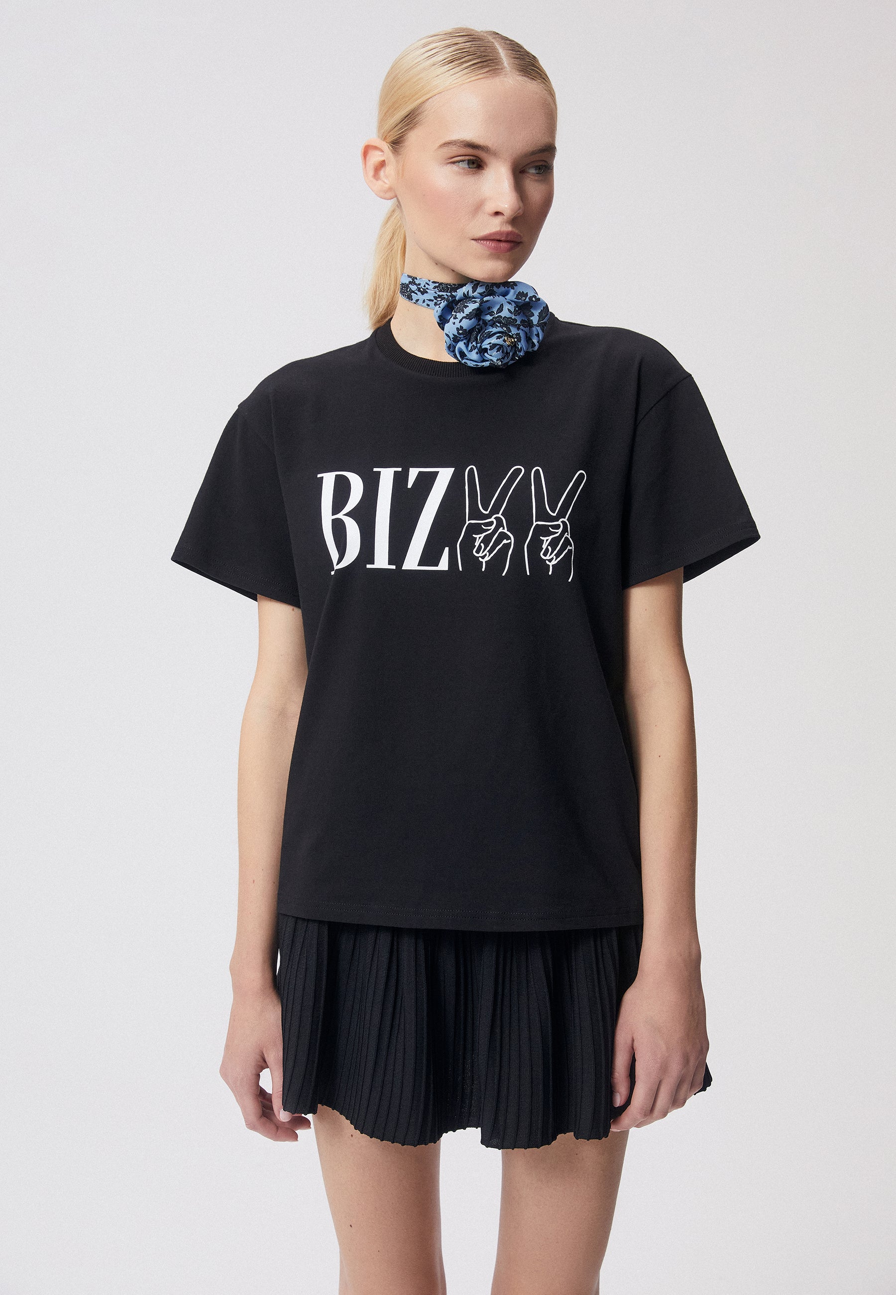 Oversize T-shirt with print and neckline ribbing PEACE black