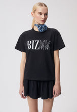 Load image into Gallery viewer, Oversize T-shirt with print and neckline ribbing PEACE black
