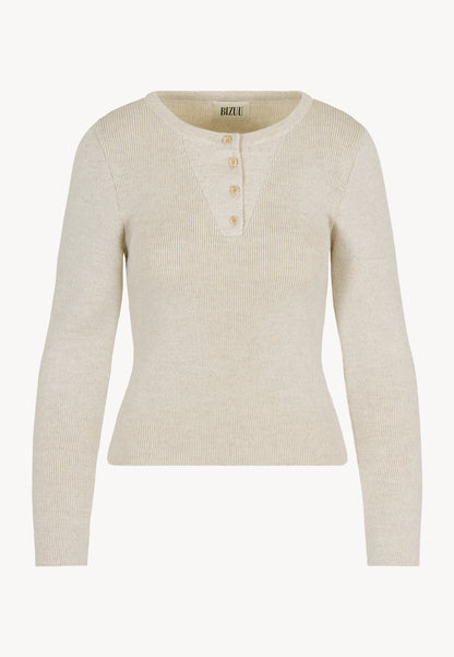 Sweater with round neckline fastened with wooden branded buttons VICKI beige