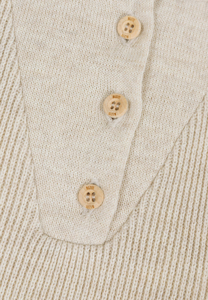 Sweater with round neckline fastened with wooden branded buttons VICKI beige