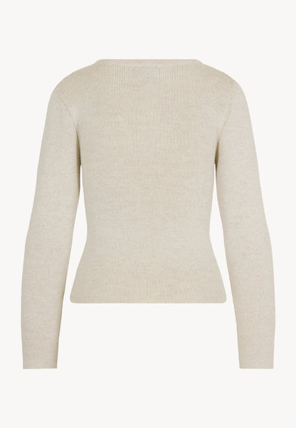 Sweater with round neckline fastened with wooden branded buttons VICKI beige