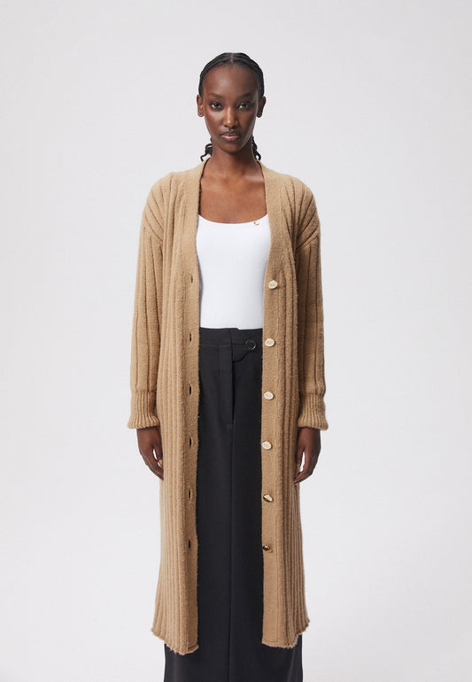 Long cardigan with gold branded buttons BLANCHI brown