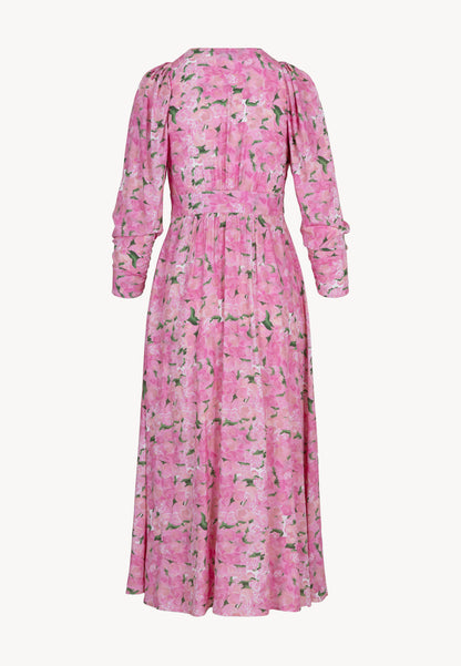 Midi dress with a v-neck and floral print SIESTA pink