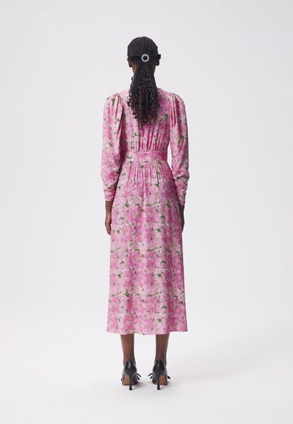 Midi dress with a v-neck and floral print SIESTA pink