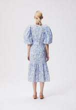 Load image into Gallery viewer, Dress with puff sleeves and a round neckline MOSELLE blue
