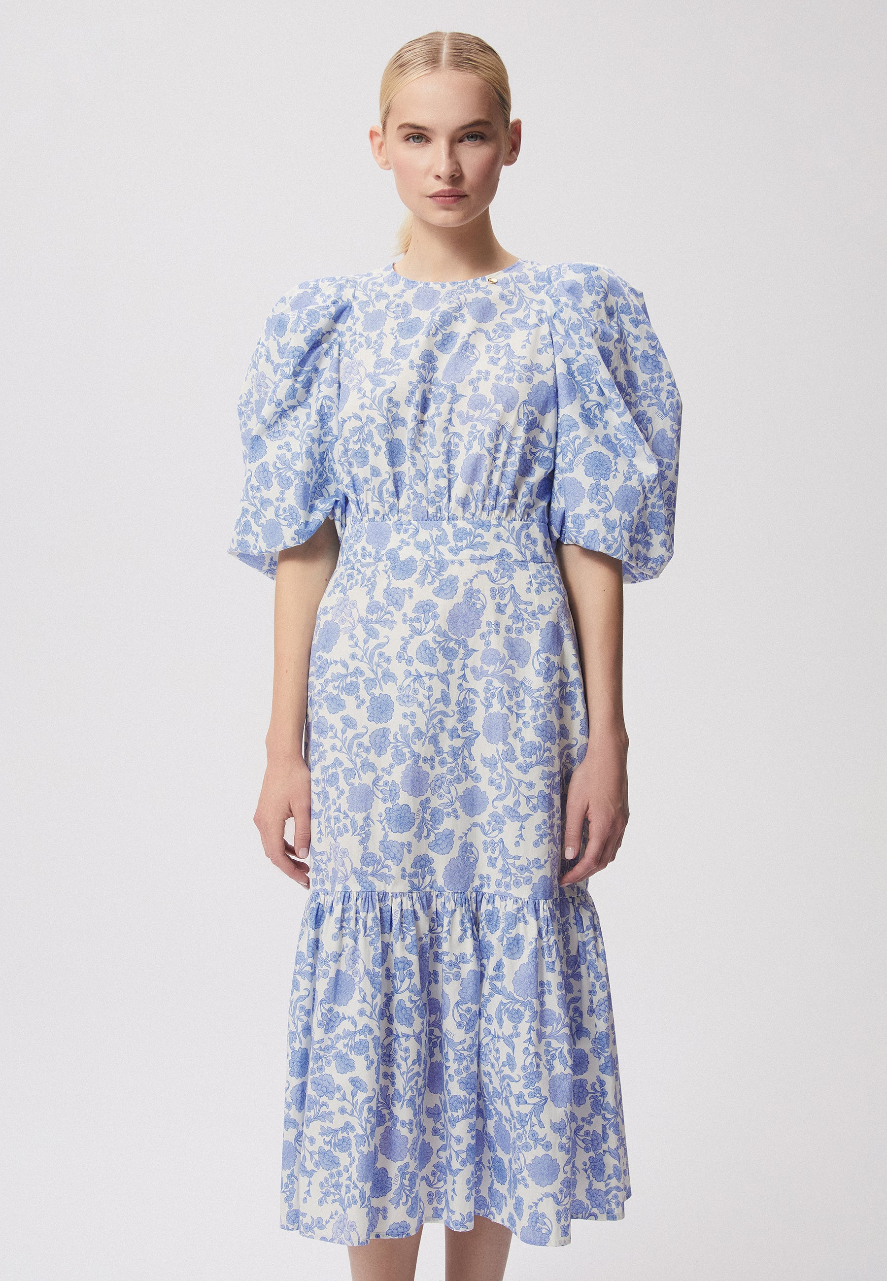 Dress with puff sleeves and a round neckline MOSELLE blue
