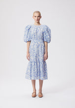 Load image into Gallery viewer, Dress with puff sleeves and a round neckline MOSELLE blue
