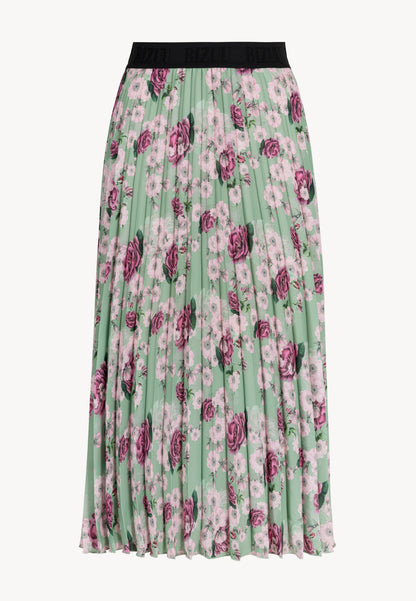 Pleated midi skirt with floral print LIO green