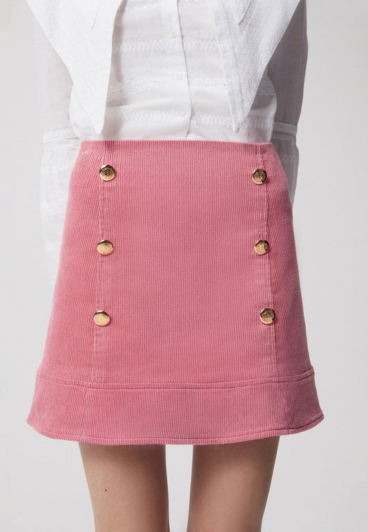 Corduroy A-line skirt with buttons KASELLA pink