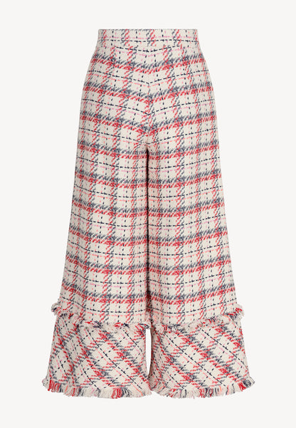 Tweed trousers with wide legs in check pattern TIRAN cream