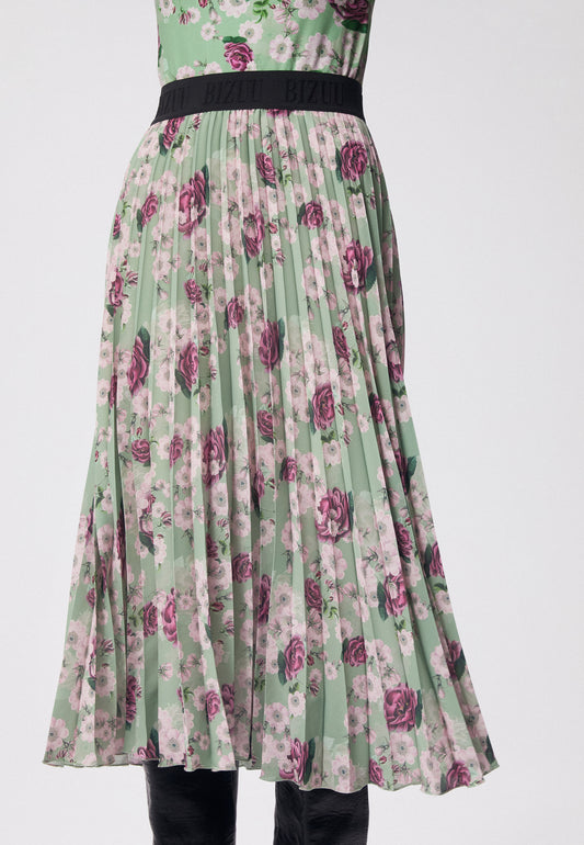 Pleated midi skirt with floral print LIO green