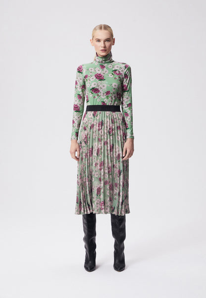 Pleated midi skirt with floral print LIO green