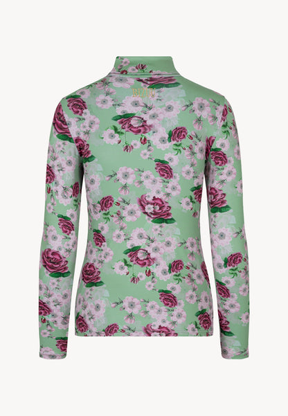 Women's floral golf shirt made of stretchy fabric OWAKA green