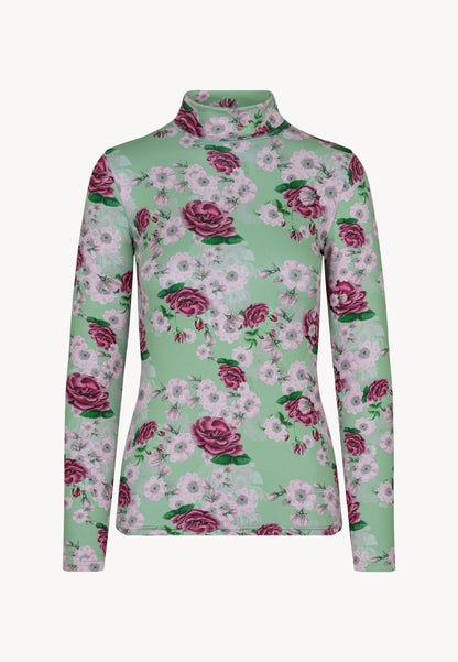 Women's floral golf shirt made of stretchy fabric OWAKA green