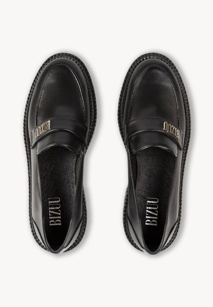 Leather loafers with a strap featuring a metal logo OSBY black