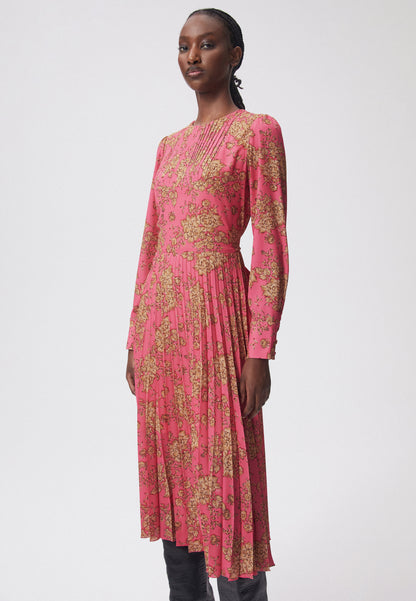 Midi dress with pleated bottom and floral print NYLA pink