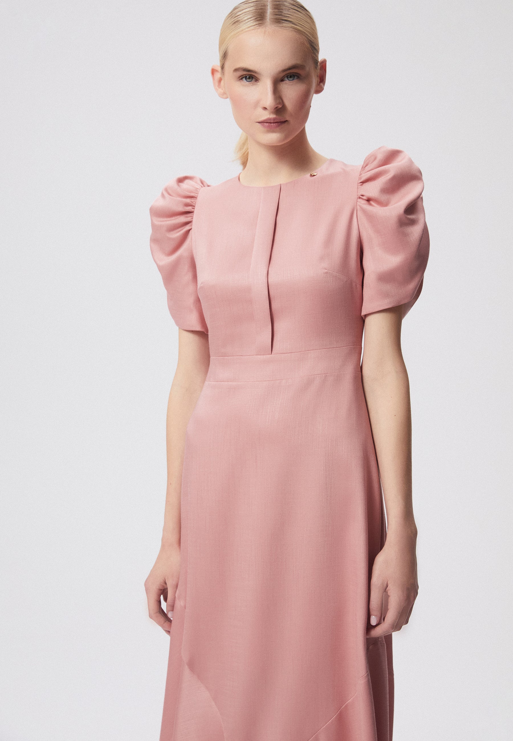 Midi dress with puffy sleeves MONROE pink