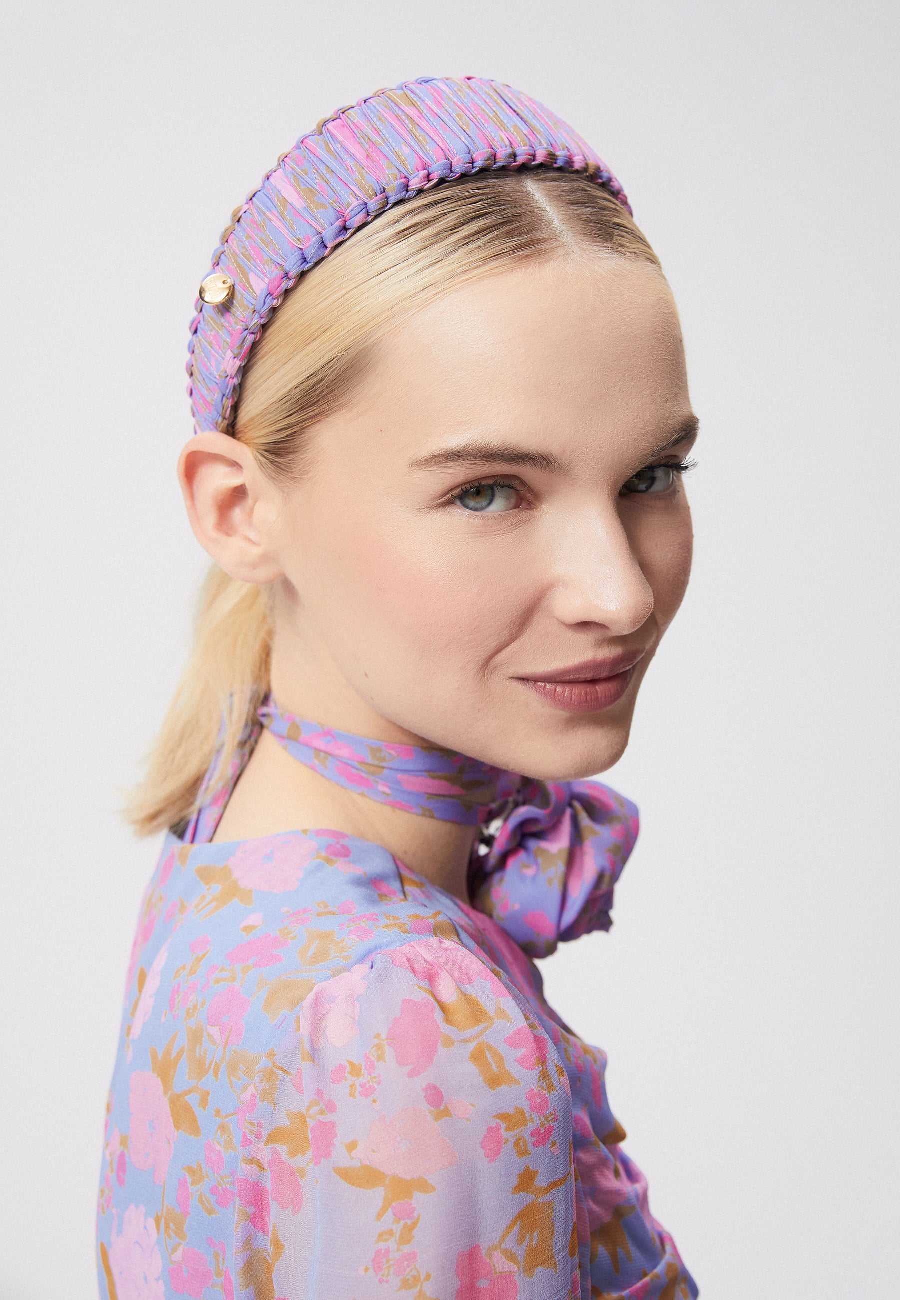 Braided headband in floral print CAFFA blue