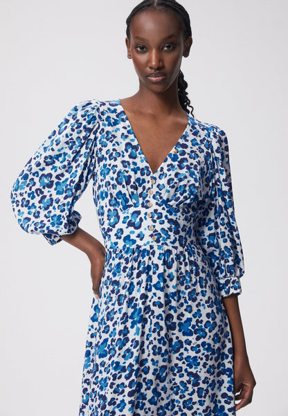 Dress with V-neckline and buttons SIENNA blue