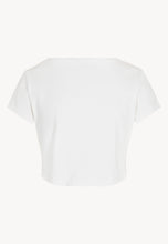 Load image into Gallery viewer, Short V-neck t-shirt with a flower at the neckline LUMY cream
