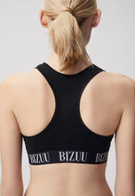 Load image into Gallery viewer, Sports bra with branded elastic band HIBI black
