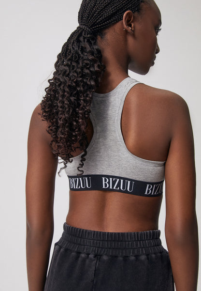 Sports bra with branded elastic band HIBI gray