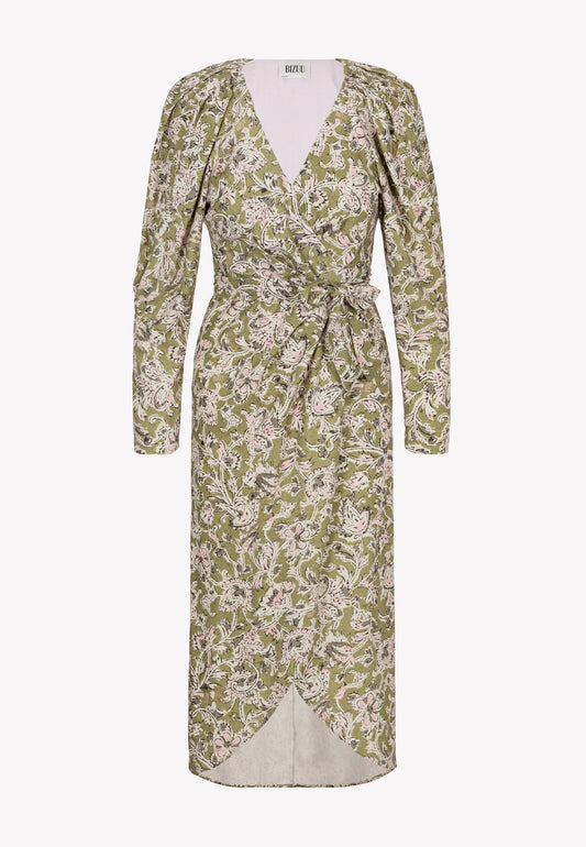 RIBAS mini dress with a floral print in green