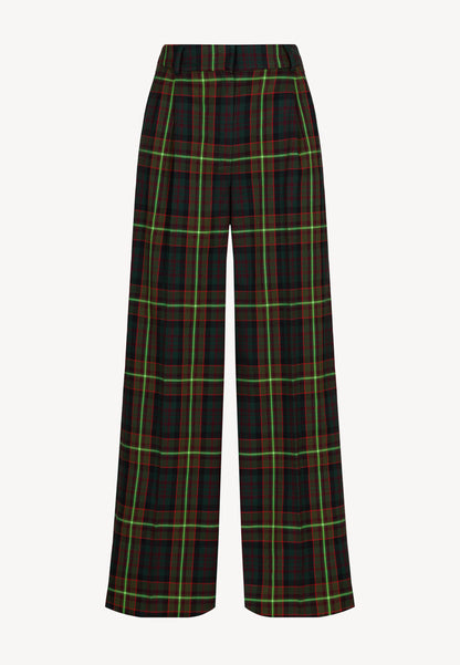 REBE check wide leg trousers, green