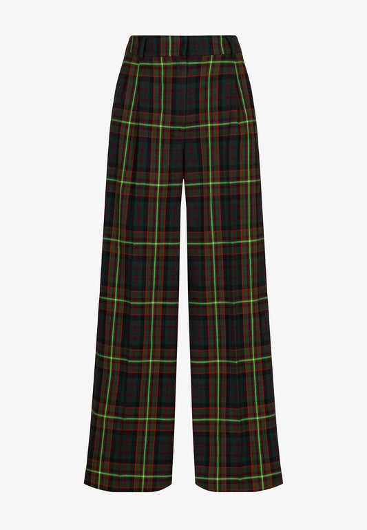 REBE check wide leg trousers, green