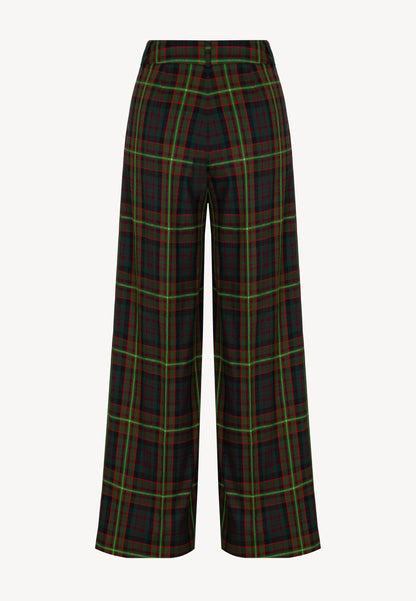 REBE check wide leg trousers, green