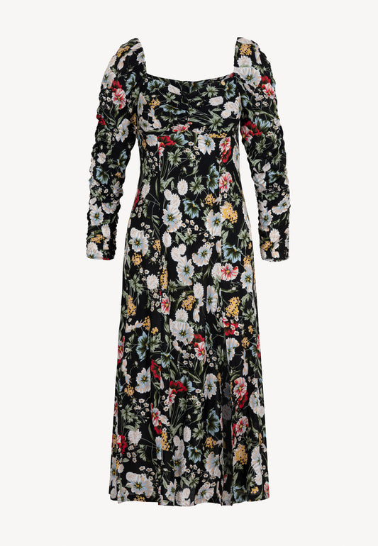 NANIE MULTICOLOR floral midi dress with leg slit