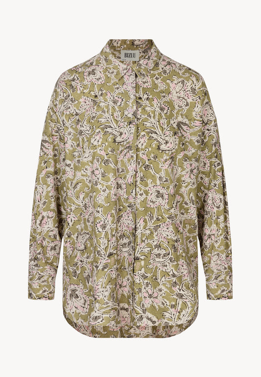 LIENAM oversized shirt with a stand-up collar in green