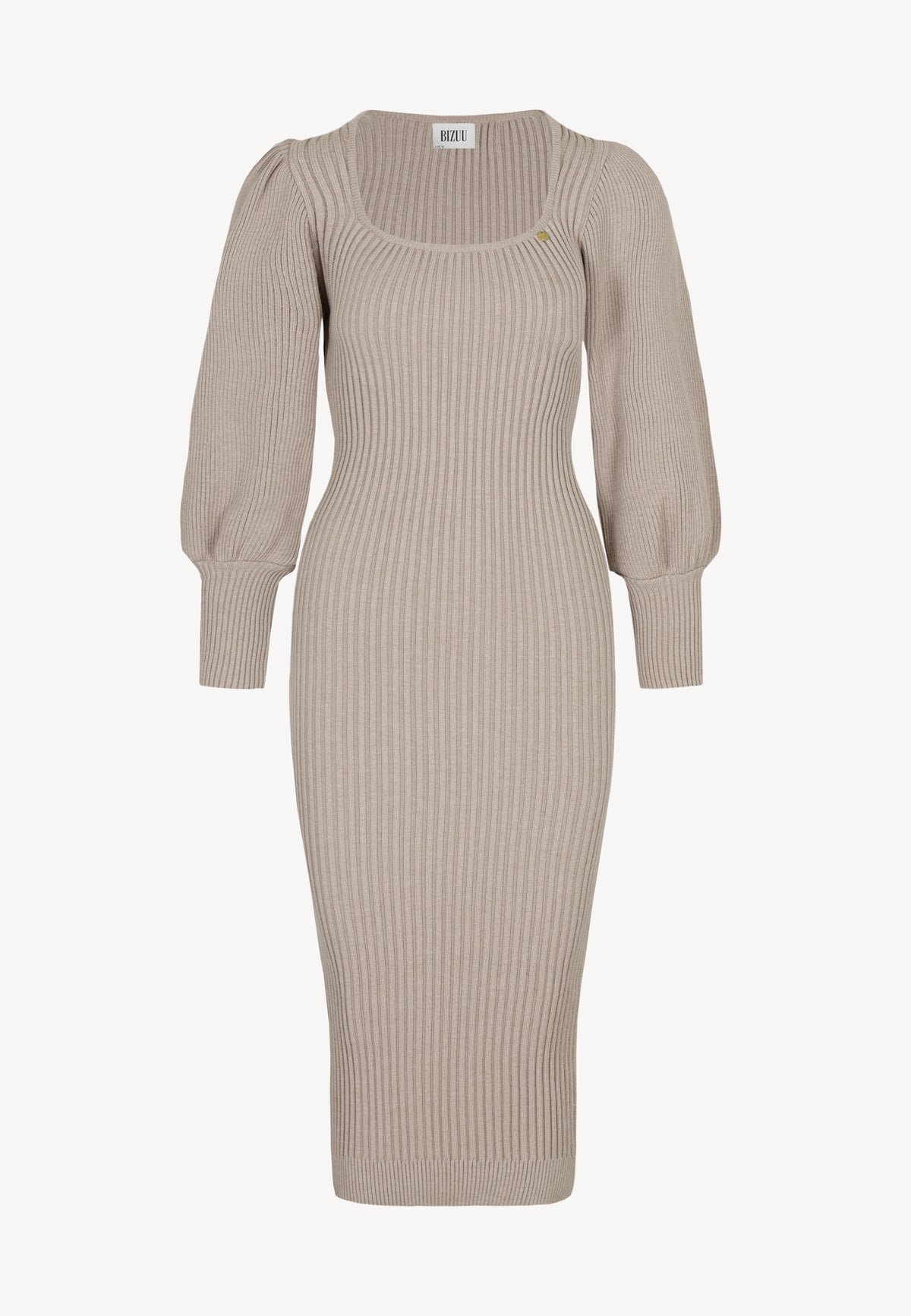 AMANDA midi dress accentuating the figure, beige