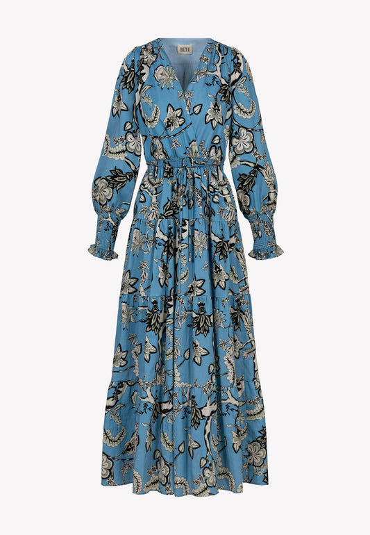 CHOIYA maxi dress with an envelope neckline, blue