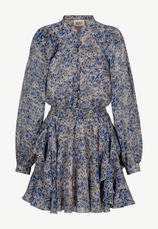 TOLINA midi dress with decorative ruffles, blue