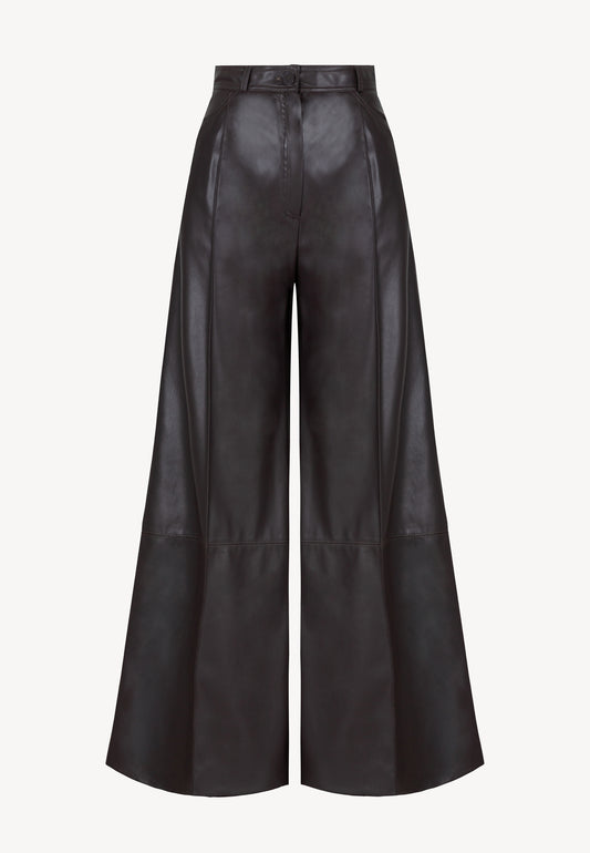 NEGRO brown wide-leg eco leather trousers