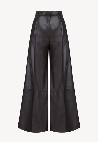 NEGRO brown wide-leg eco leather trousers