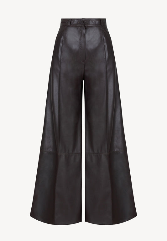 NEGRO brown wide-leg eco leather trousers