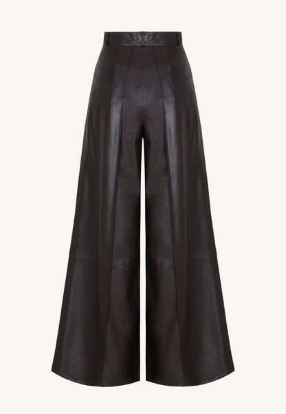 NEGRO brown wide-leg eco leather trousers