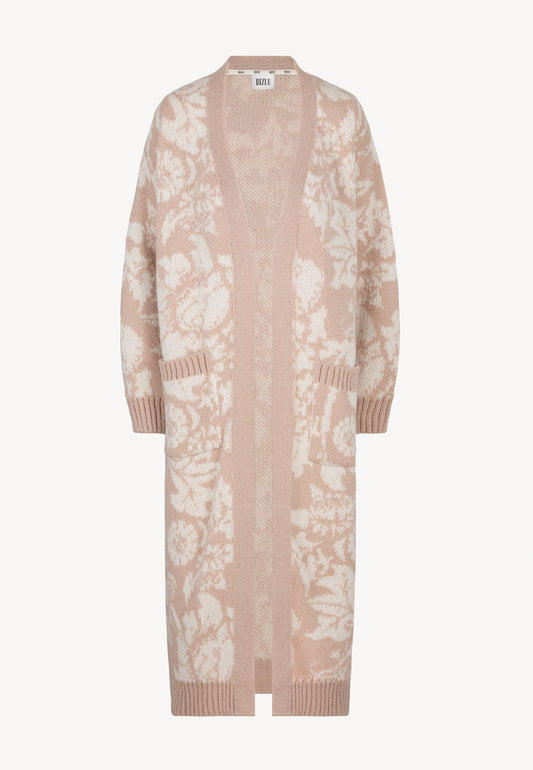 ABBI long cardigan with a botanical print, beige