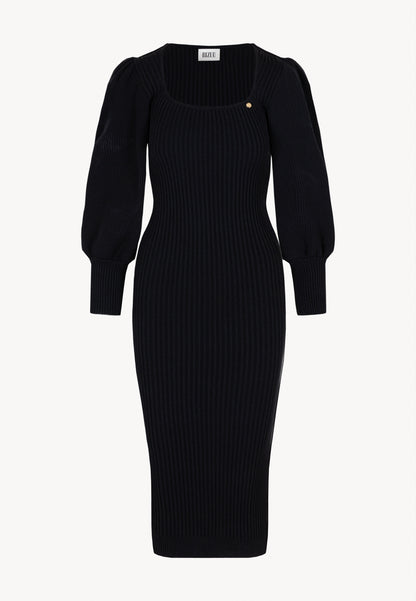 The AMANDA Black Figure-Hugging Midi Dress