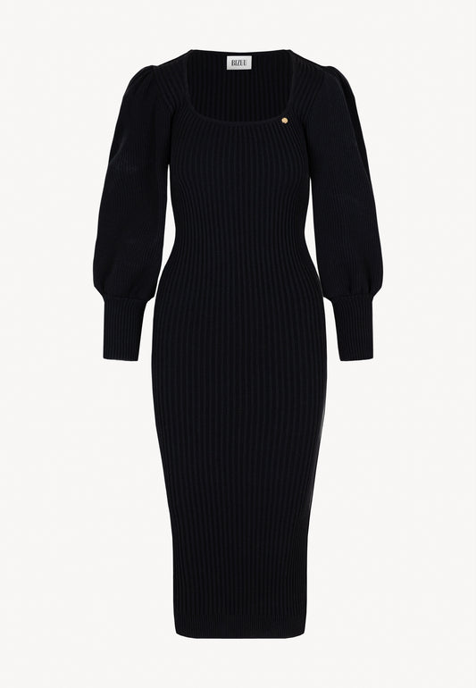 The AMANDA Black Figure-Hugging Midi Dress